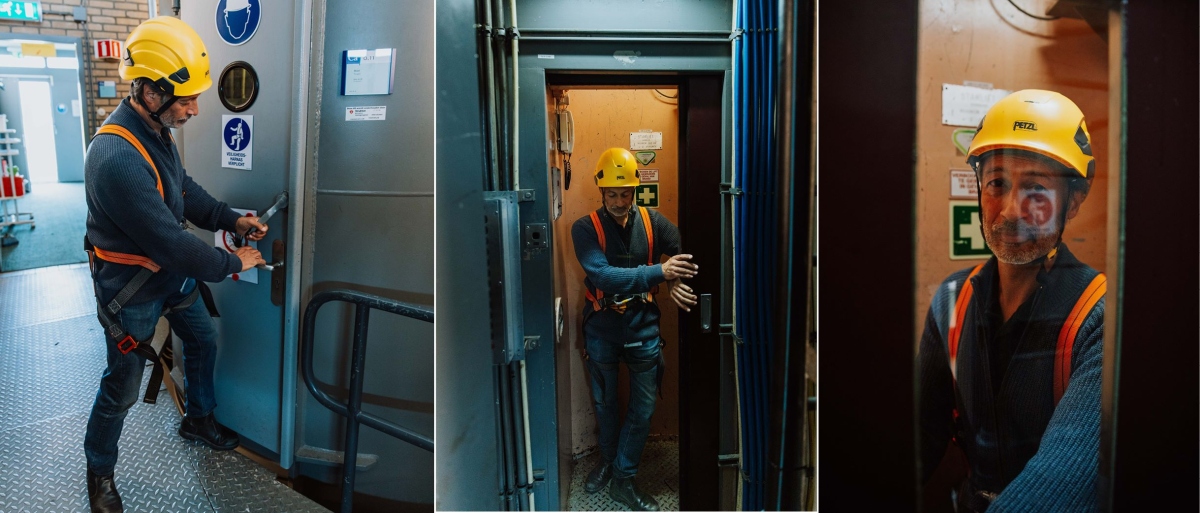 Photos of man entering elevator