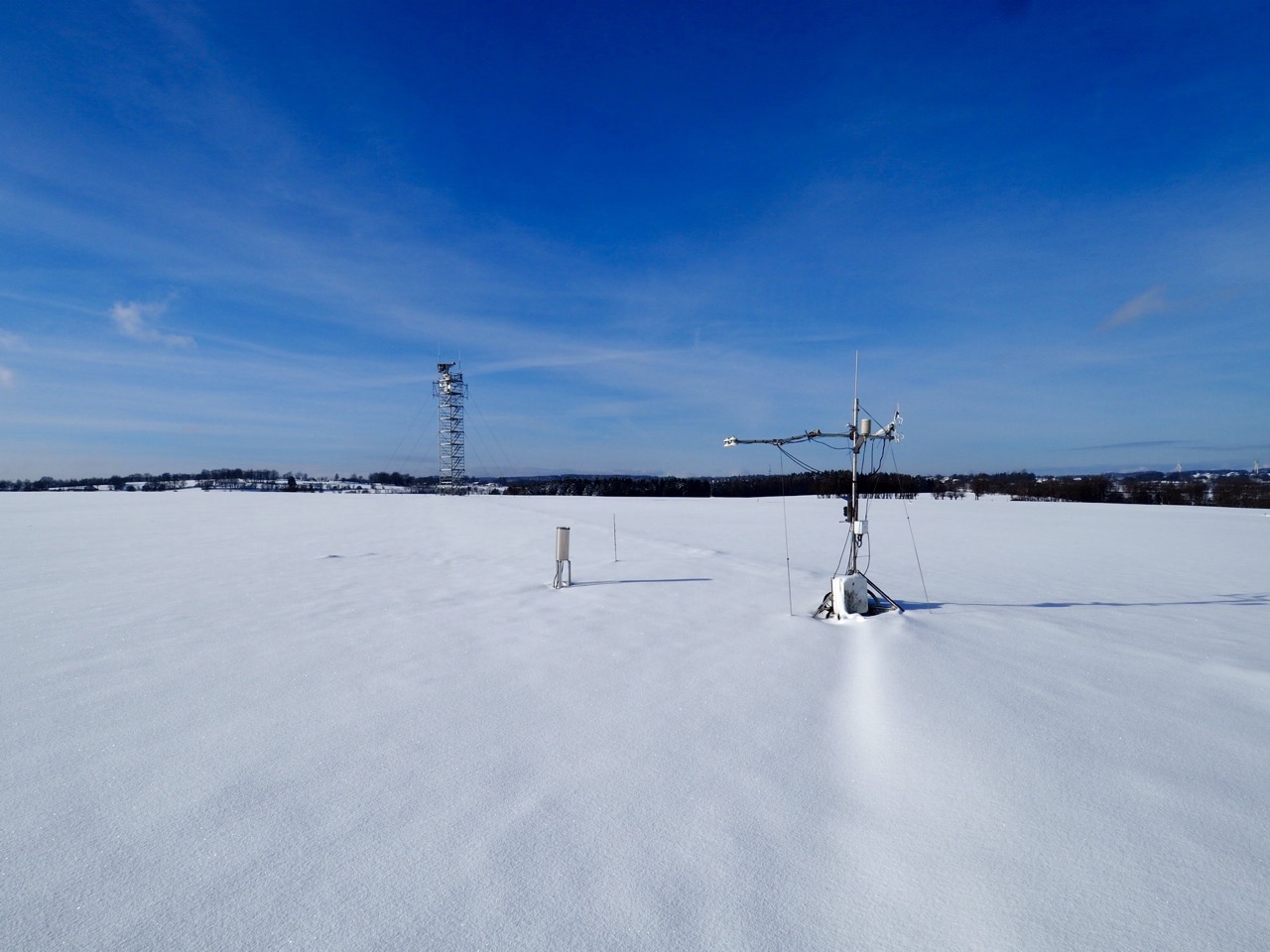 eddy covariance instrument in the middle of a snowy field