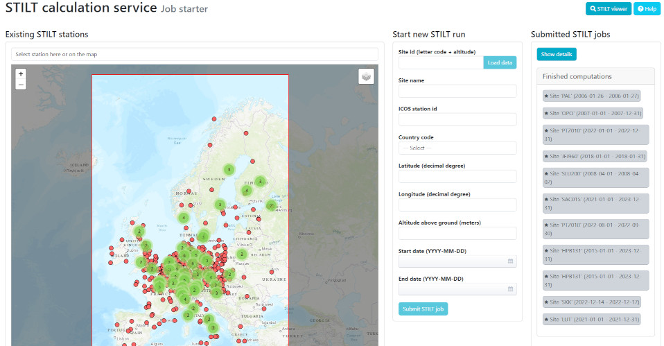 Screenshot of STILT Calculation Service